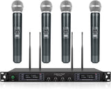 Wireless Microphone System, Phenyx Pro Quad Channel Cordless Mic Set with Metal Handheld Mics, 4×40 Channels, Auto Scan, Long Distance 328ft, Ideal for DJ, Church, Outdoor Events (PTU-7000A)