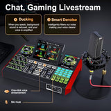 Podcast Microphone Bundle with Live Sound Card Audio Mixer, Podcast Equipment Bundle with 3.5mm Condenser Microphone for Pc/Phone Live Streaming Singing Gaming, Sound Board with Voice Changer, Denoise