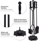 Parts & Accessories 5-Piece Fireplace Tools Set, 32 Inch Wrought Iron Fireplace Accessories Includes Fire Poker, Shovel, Brush, Tong, and Stand, Easy to Assemble