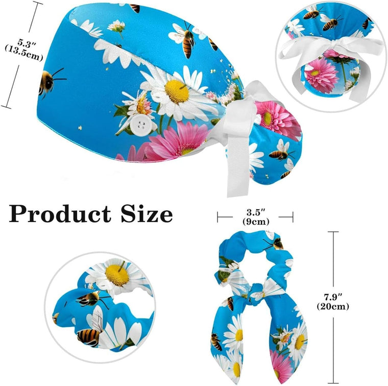 Scrub Surgical Hat,Cycling Hat with Buttons and Cotton Sweatband,Peach Blossom Spring Butterfly