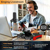 Podcast Microphone Bundle with Live Sound Card Audio Mixer, Podcast Equipment Bundle with 3.5mm Condenser Microphone for Pc/Phone Live Streaming Singing Gaming, Sound Board with Voice Changer, Denoise