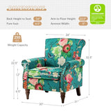 HULALA HOME Modern Wingback Accent Chair with Wood Legs & Removable Cushion, Comfy Upholstered Armchair with Nailhead Trim, Floral Pattern Single Sofa Chair for Living Room Bedroom, Blue