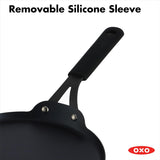 OXO Obsidian Pre-Seasoned Carbon Steel, 12 Wok Pan with Removable Silicone Handle Holder, Induction, Oven Safe, Black