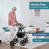ELENKER Rollator Walker with 10?? Wheels, Sponge Padded Seat and Backrest, Fully Adjustment Frame for Seniors, Green