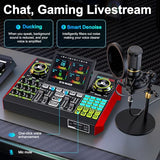 Podcast Microphone Bundle with Live Sound Card Audio Mixer, Podcast Equipment Bundle with 3.5mm Condenser Microphone for Pc/Phone Live Streaming Singing Gaming, Sound Board with Voice Changer, Denoise