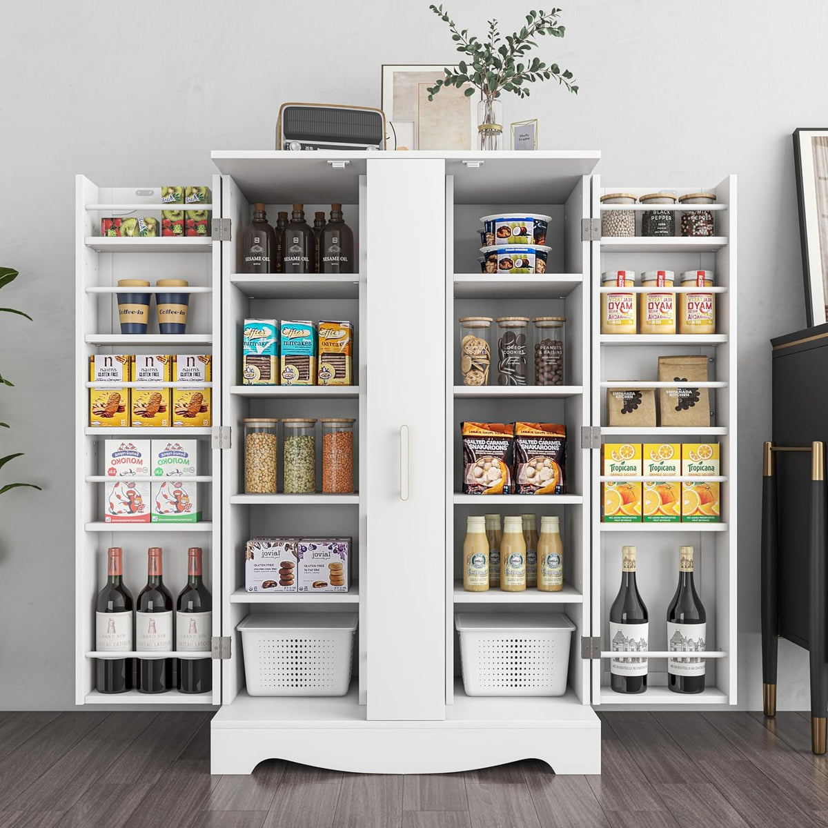 47?? Kitchen Pantry Cabinet with Drawer, Pantry Storage Cabinet with Adjustable Shelves, White Kitchen Pantry Storage Cabinet, Buffet Cupboards Sideboard for Home Office Use