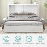 BALUS Murphy Bed Cabinet,Queen Murphy Bed with Tri-fold Mattress & USB Charging Station,Modern Wall Chest Beds with Folding Night Stand Trays and Storage Drawers for Bedroom Living Room,Grey-Blue