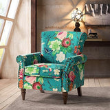 HULALA HOME Modern Wingback Accent Chair with Wood Legs & Removable Cushion, Comfy Upholstered Armchair with Nailhead Trim, Floral Pattern Single Sofa Chair for Living Room Bedroom, Blue