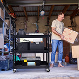 Goplus 3-Tier Utility Cart, Heavy Duty Commercial Service Tool Cart w/Lockable Wheels, 330lbs Load Capacity, Ergonomic Handle, Rolling Mechanic Tool Cart Storage Organizer for Warehouse Garage Black