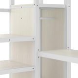 SOFTSEA Queen Size Metal Loft Bed with L-Shaped Desk and Wardrobe, Metal Bed Frame with USB and Adjustable Shelf, High Loft Bed with LED for Bedroom, No Box Spring Needed, White Wood Grain