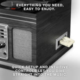 Victrola The Quincy 6-in-1 Bluetooth Record Player & Multimedia Center with Built-in Speakers ?C 3-Speed Turntable, CD & Cassette Player, AM/FM Radio, Wireless Music Streaming (Natural)