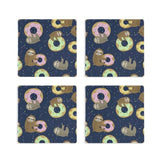 Donut Sloth Square Coasters for Drinks 4 Packs, Absorbent Heat-Resistant Ceramic Stone Coaster Desktop Protector with Cork Base for Kitchen Bar Home Decor, 3.9 Inch