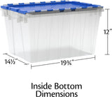Akro-Mils KeepBox 12 Gallon Storage Container, Nesting and Stackable Plastic Storage Box with Lid Attached, Clear Tote for Garages, Closets, and Moving, 21-1/2 x 15 x 12-1/2, Clear/Blue, 6-Pack