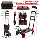 LAZY BUDDY Folding Hand Truck Dolly, 2-in-1 Heavy-duty Platform Cart with 22 Folding Basket, Collapsible Utility Luggage Dolly Cart, Red, 330LBS