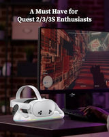 Charging Dock for Meta Quest 3S/3/2, 20W Magnetic Charging Station for Oculus Quest 3S/3/2 Accessories with Rechargeable 2X2100mAh Batteries, RGB Charging Stand for VR Headset & Controllers