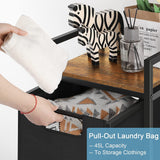 Black Laundry Hamper Basket with Removable Bag and Brown Wood Shelf