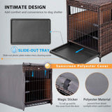 DEStar Heavy Duty PE Rattan Wicker Pet Dog Cage Crate Indoor Outdoor Puppy House Shelter with Removable Tray and UV Resistant Cover