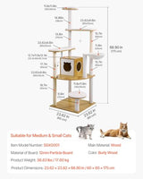 VEVOR Large Cat Tree with Litter Box Enclosure, 55.12 inches Tall, 2-in-1 Cat Tower, Multi-Level Cat Condo Furniture with Perches, Sisal Scratching Posts, Hammock, Big Kittens House for Indoor Cats