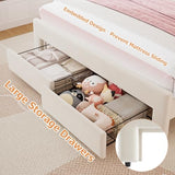 Twin Upholstered LED Bed Frame with Storage Drawer and Adjustable Chic Double Wavy Headboard, Velvet Princess Platform Bed for Kids/Girls, Solid Wood Slats Support, No Box Spring Needed, Beige